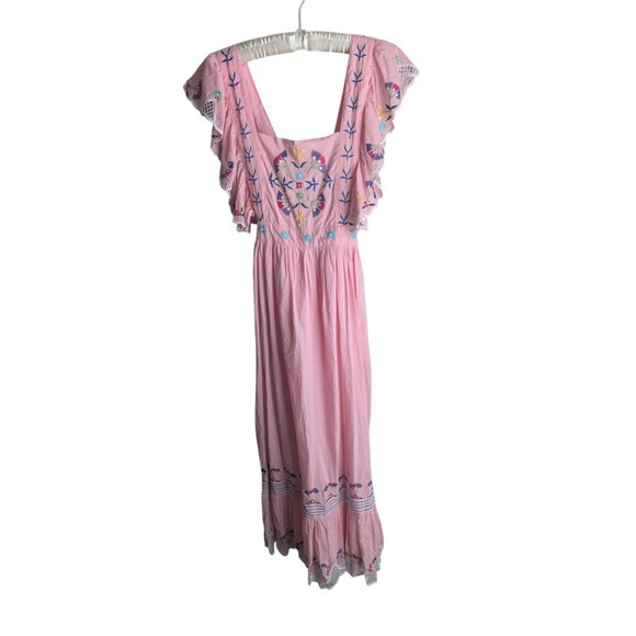Celia B Midi Dress size L Wild Rose tiered ruffle criss cross back resort - Picture 3 of 12
